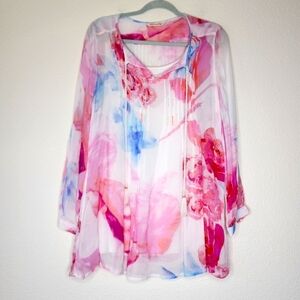 Soft Surroundings Bed of Roses Floral Watercolor Top M